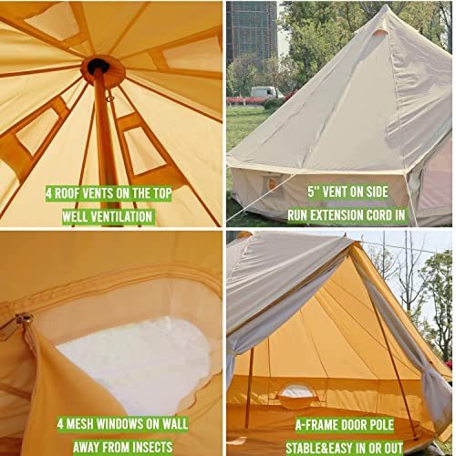 DANCHEL OUTDOOR Canvas Bell Tent with Rolled up Side Wall for 360° Scenery,  Waterproof Cotton