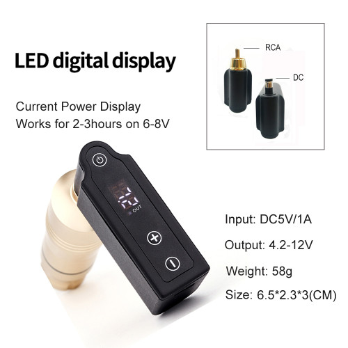 One DC/RCA Wireless Mini Tattoo Power Supply With LED Display Screen For Tattoo Machine Pen Battery Pack Supply