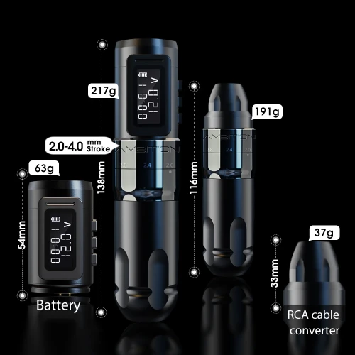 Ambition Mars Professional Wireless Tattoo Machine 1800mAh Battery Pen With Adjustable Stroke 2.0-4.0mm