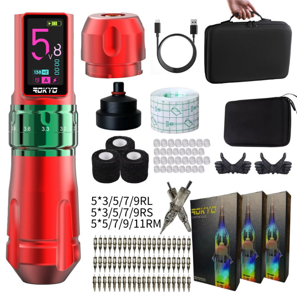 New ROKYO Wireless CR07 2000mAh Rechargeable Battery Cartridge Tattoo Pen Machine Set