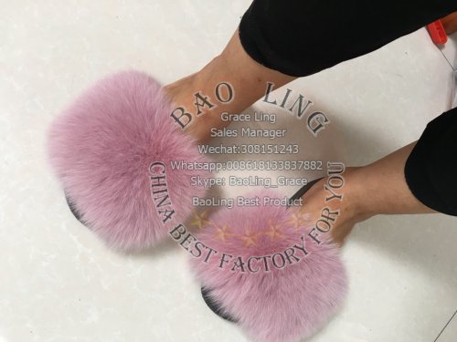 BLFBDP Dark Pink Biggest Fox Fur Slides