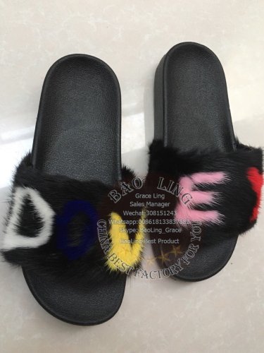 BLM Customized Letter Mink Certified Fur Slippers