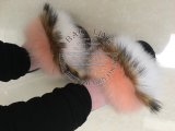 BLFRPW Rubber Pink White Fox Raccoon Fur Slippers
