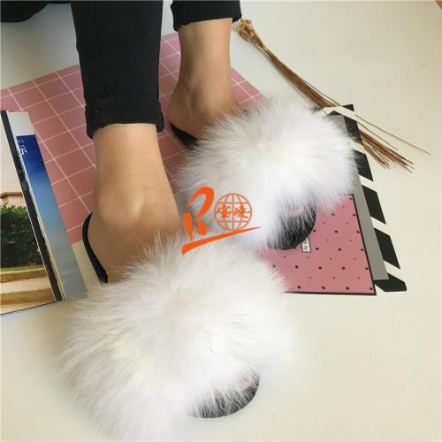 BLFSDC Solid Different Color Fox Fur Slippers