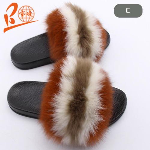 BLFMCBB Caramel Beige Brown Fox Fur Slippers