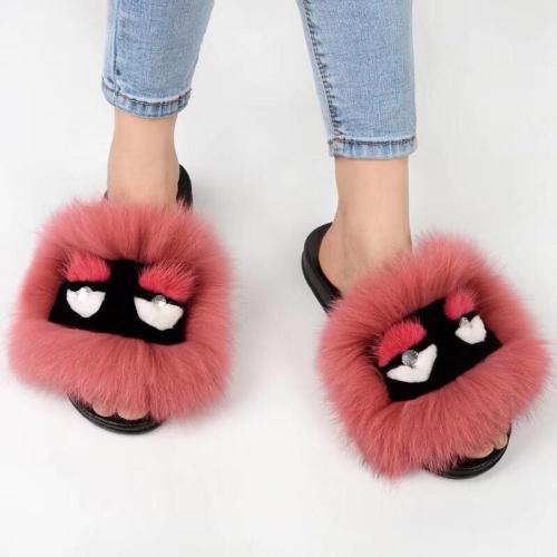 BLFM15 Dark Pink Monster Fox Fur Slides
