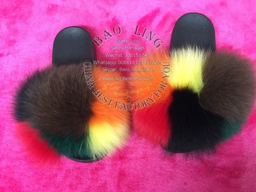 BLFSC03 Square Colorful Fox Fur Slippers