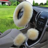 BLWC 3pcs/set Winter Car Pure Wool and Sheepskin Steering-wheel Cover