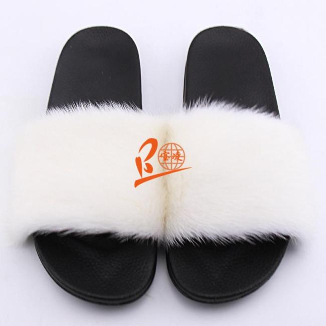 BLMW White Mink Fur Slippers