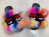BLFM07 Colorful Rainbow Monster Fur Slides Slippers
