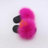 BLK03 Fushia Hot Pink or Customized Color Black Sole Kids Fox Fur Slippers