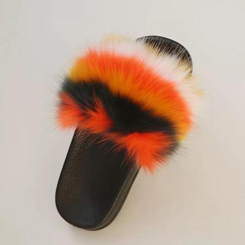 BLTFAUX13 Faux Colorful Rainbow Fur Slides Slippers