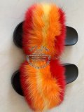 BLFBROY Red Orange Yellow Fur Slides Slippers