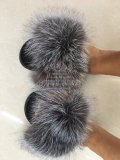 BLFBS Natural Silver Fox Biggest Fox Fur Slides Slippers