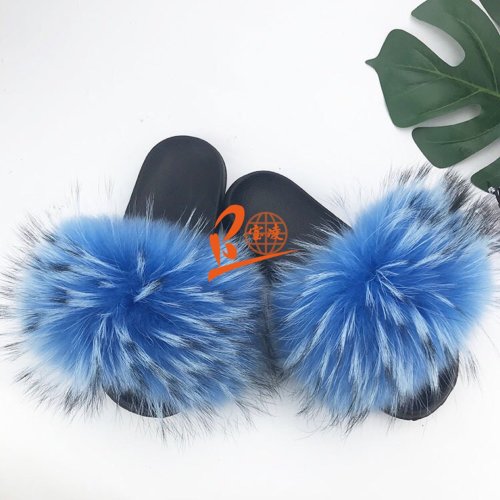 BLRHB Heaven Blue Raccoon Fur Slippers