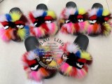 BLFM07 Colorful Rainbow Monster Fur Slides Slippers