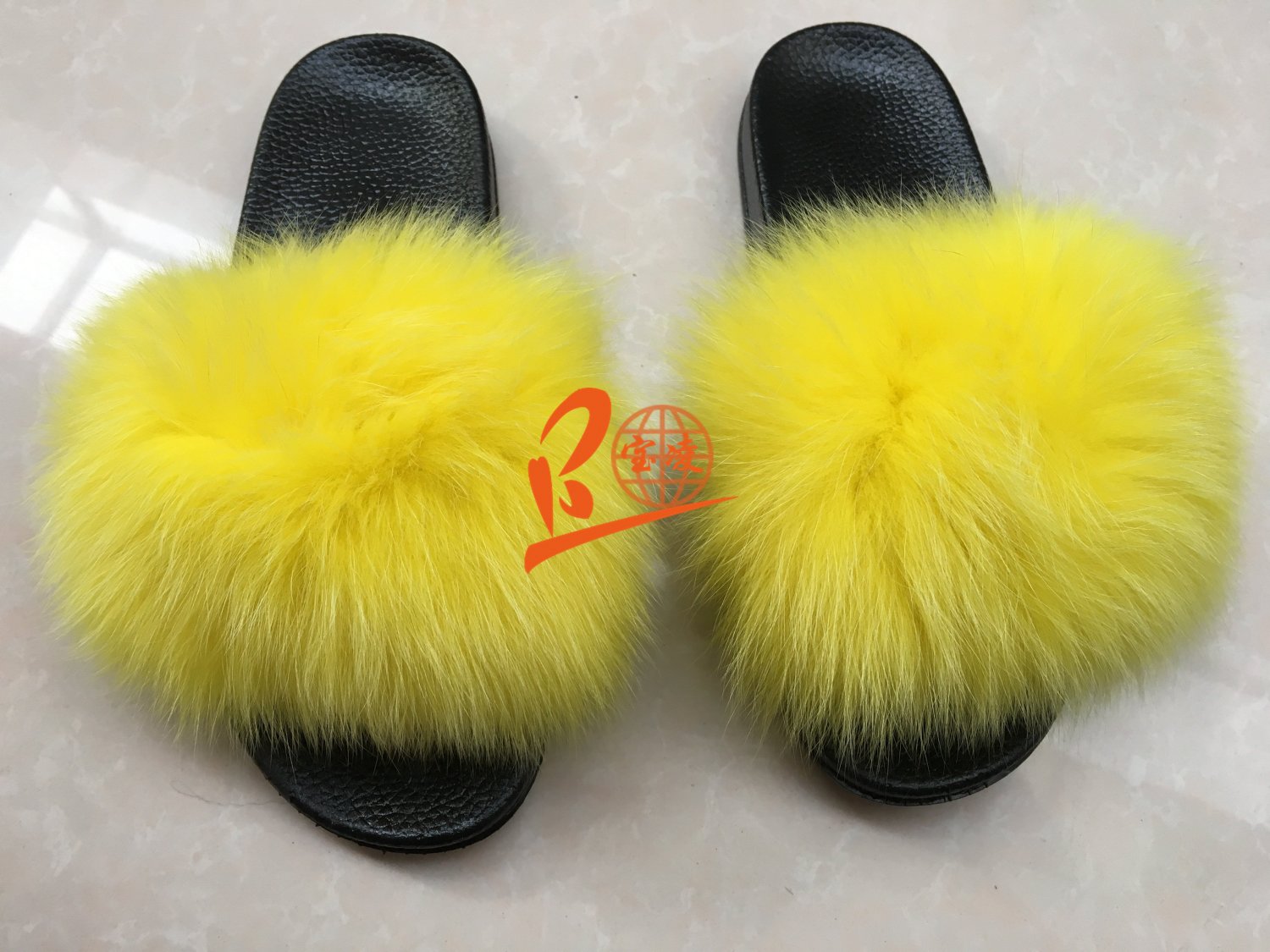 fluffy slippers yellow