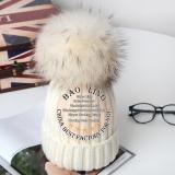 BLRFH07 Raccoon Fur Ball Pompom Knitted Winter Hats
