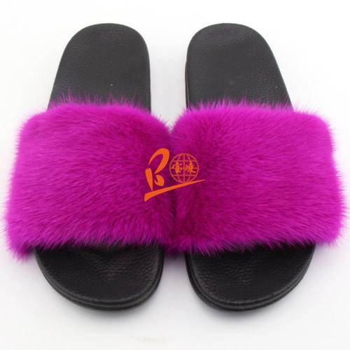 BLMF Fuscia Hot Pink Mink Fur Slides