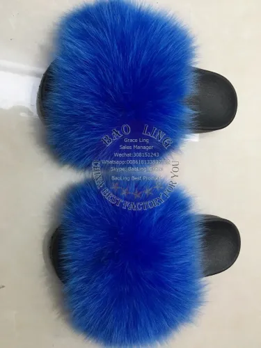 BLFBB Biggest Blue Fox Fur Slides Slippers