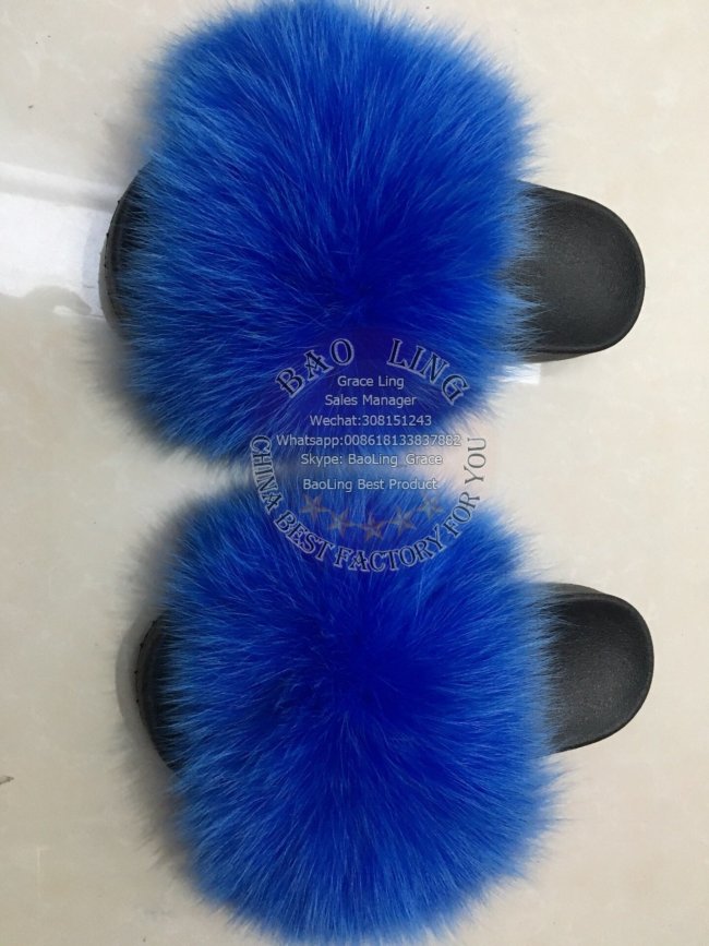 BLFBB Biggest Blue Fox Fur Slides Slippers