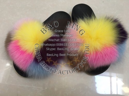 BLFSC01 Square Colorful Fox Fur Slippers