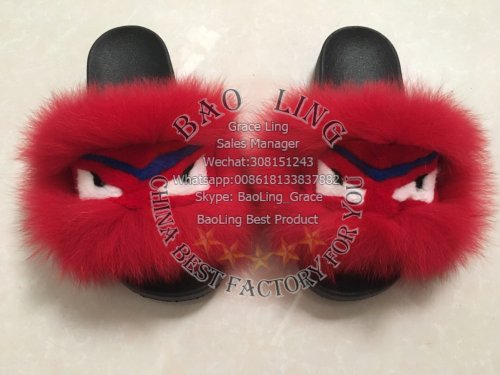BLFM18 Red Monster Fox Fur Slides