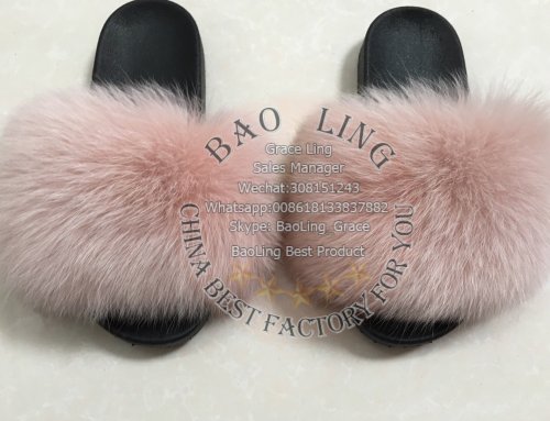 BLFBLP Light Pink Biggest Fox Fur Slides