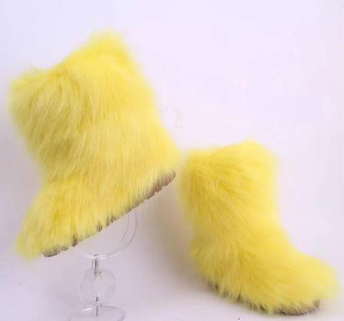 BLFFBY Hot Sale Yellow Boot Faux Fur Boots