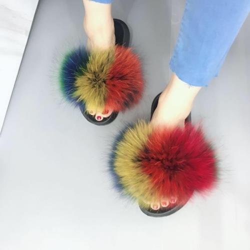 BLRC Colorful Raccoon Fur Slippers
