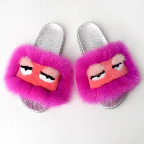 BLFM26 Hot Pink Monster Fox Fur Slides