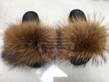 BLRNDY Dye Yellow Raccoon Fur Slippers Slides Sandals