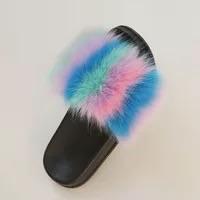 BLTFAUX09 Faux Colorful Rainbow Fur Slides Slippers