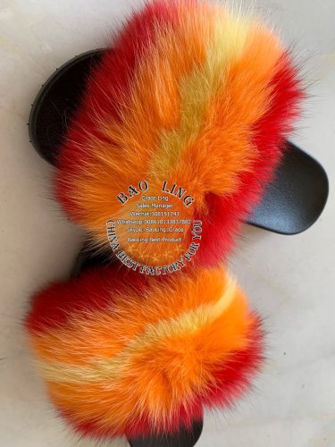BLFBROY Red Orange Yellow Fur Slides Slippers