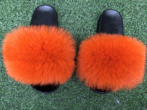 BLFO Fashion New Design Orange Fox Fur Slippers Slides