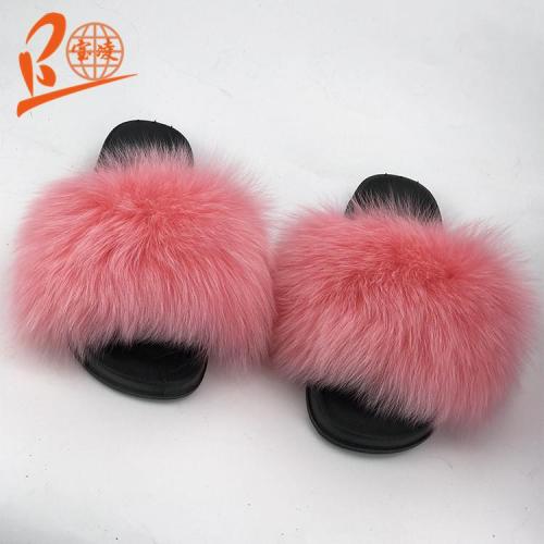 BLFSCDP Dark Pink Fox Fur Slippers