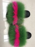 BLFBGF Biggest Green Fuchsia Hot Pink Fox Fur Slides