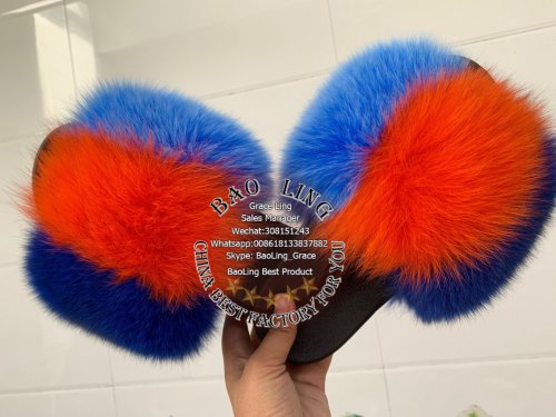 BLFBBOLB Biggest Blue Orange Light Blue Splat Fox Fur Slides