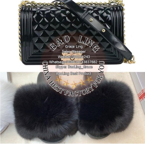 BLSB19 One set Fur Slides Slippers Purse Handbags