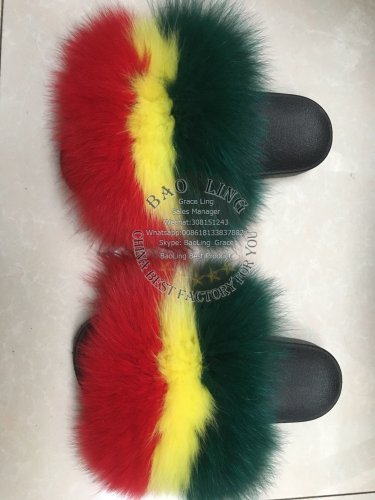 BLFBBYR Biggest Yellow Red Green Fox Fur Slides Slippers