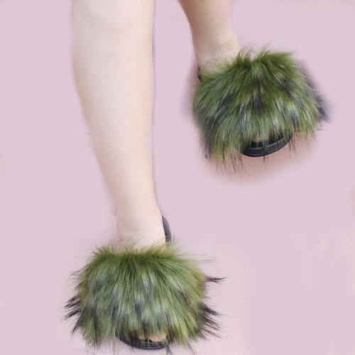 BLTFAUX03 Green Faux Fur Slides Slippers