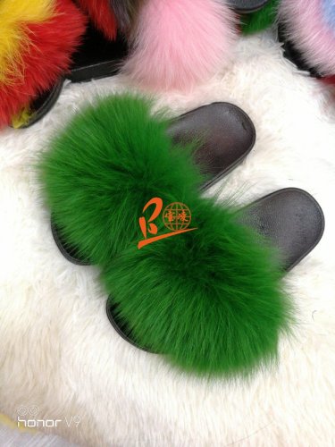 BLFSCG Green Fox Fur Slippers