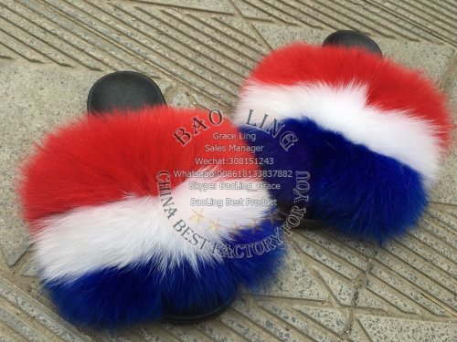 BLFBBRW Biggest Red White Blue Fur Slides