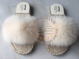 BLFSCS01 Straw Sole Beige Fox Fur Slippers