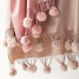 BLFS Faux Cashmere Rabbit Fur Pompom Scarf
