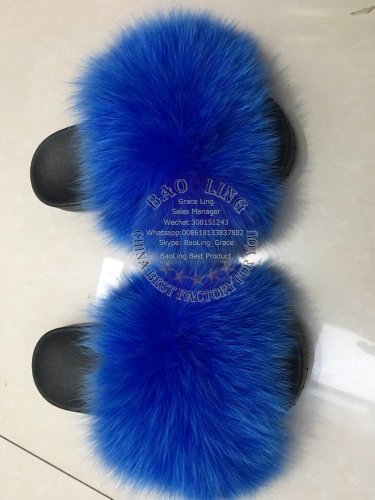 BLFBB Biggest Blue Fox Fur Slides Slippers