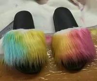 BLFAUXR Rainbow Faux Fur Slides Slippers