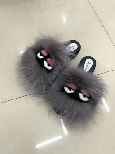 BLFM03 Grey Raccoon Monster Fur Slippers