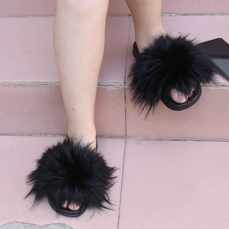 The Averie Black Faux Fur Slides