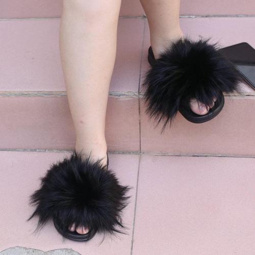 BLTFAUX01 Black Faux Fur Slides Slippers